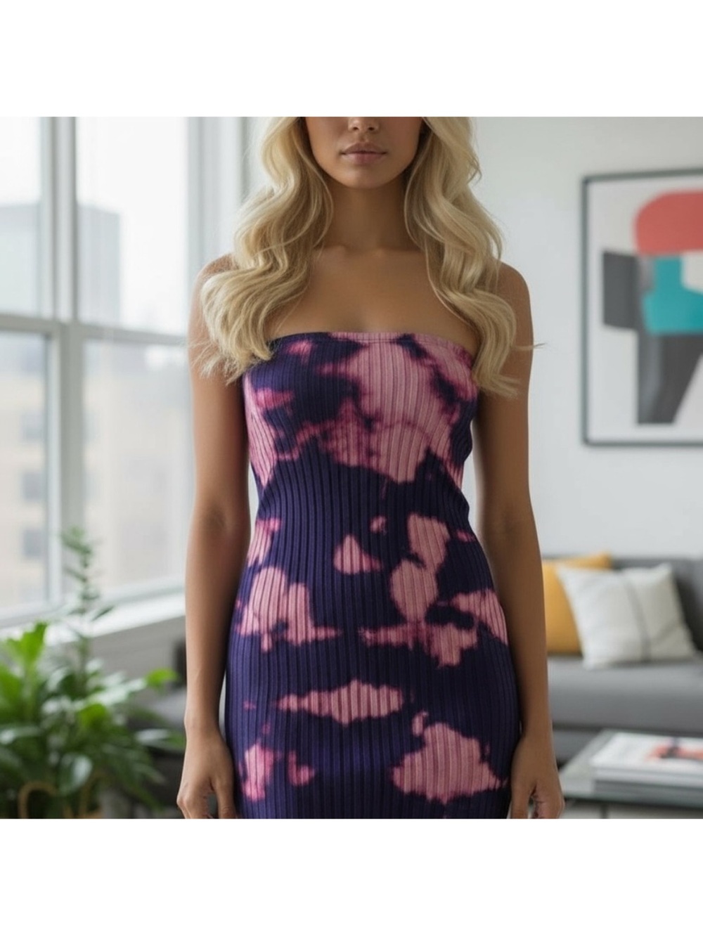 NEW! Cotton Citizen Ribbed Tie-Dye Bodycon Dress in Pink & Purple